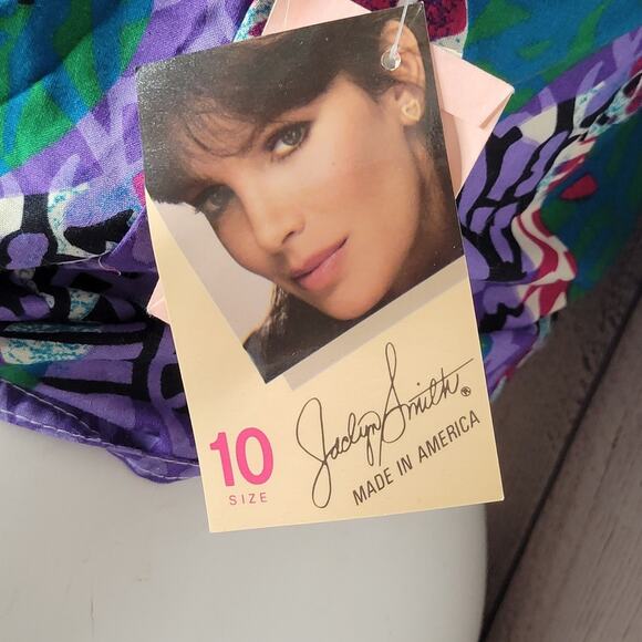 Vintage 90s Jaclyn Smith Boxy Fit Tropical Print Tie Front Blouse, size 10 - Picture 6 of 6